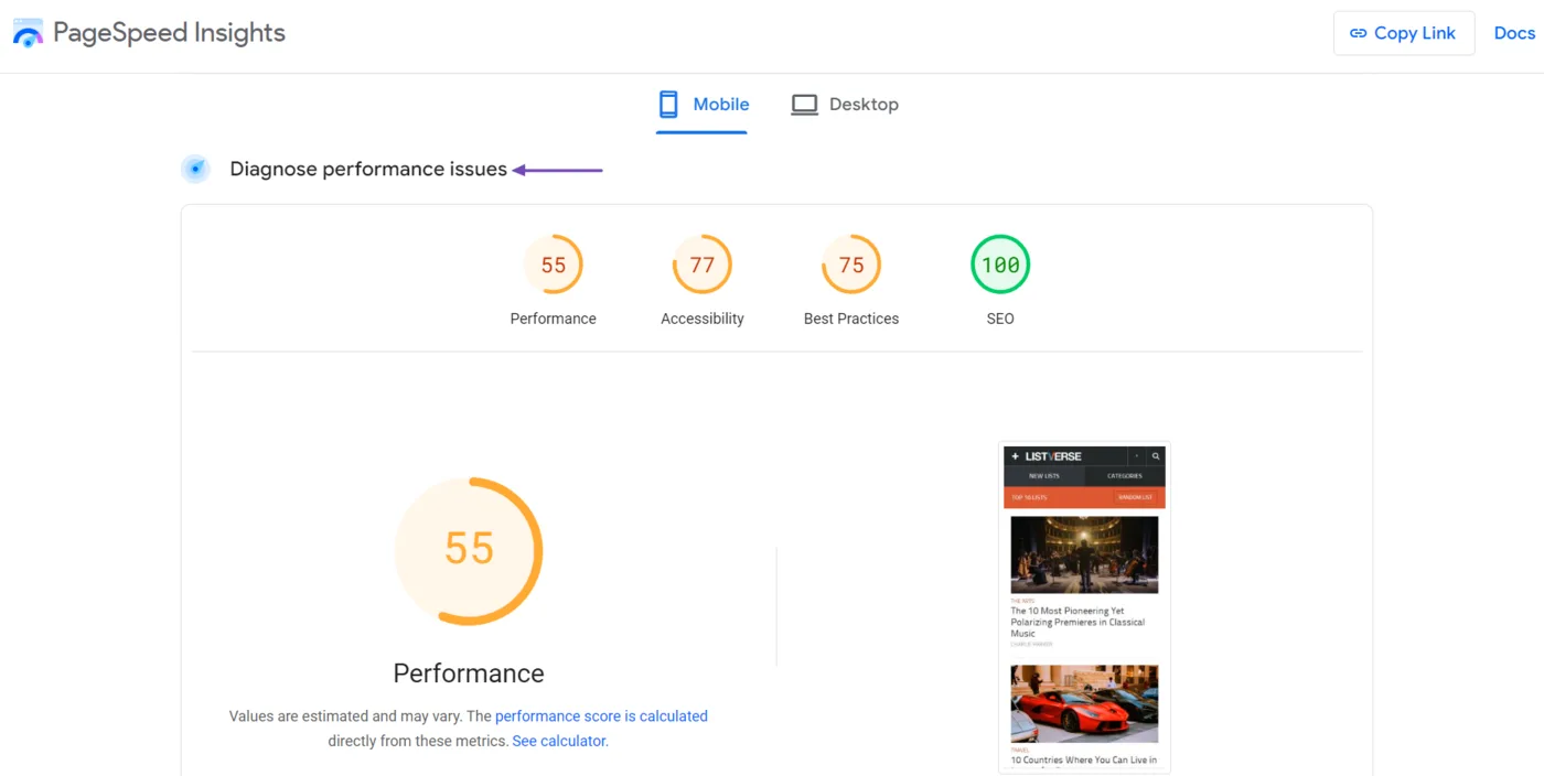 ai tools like pagespeed insights