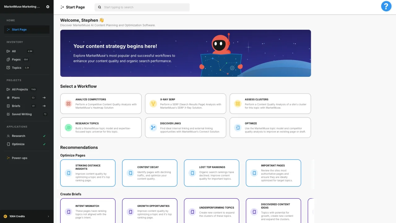 MarketMuse build content plans based on search trends